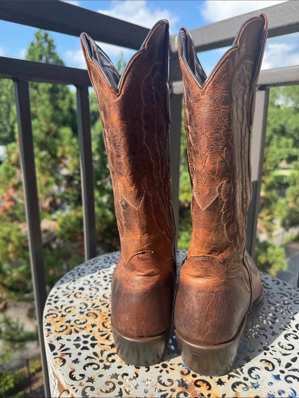 J.B. Dillon Distressed Cognac Leather Western Boots - Picture 4 of 9